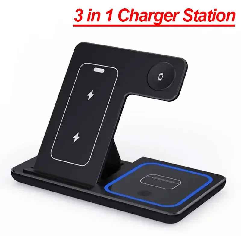 3 in 1 Foldable Wireless Charging Station – iPhone 12-17 Apple Watch AirPods