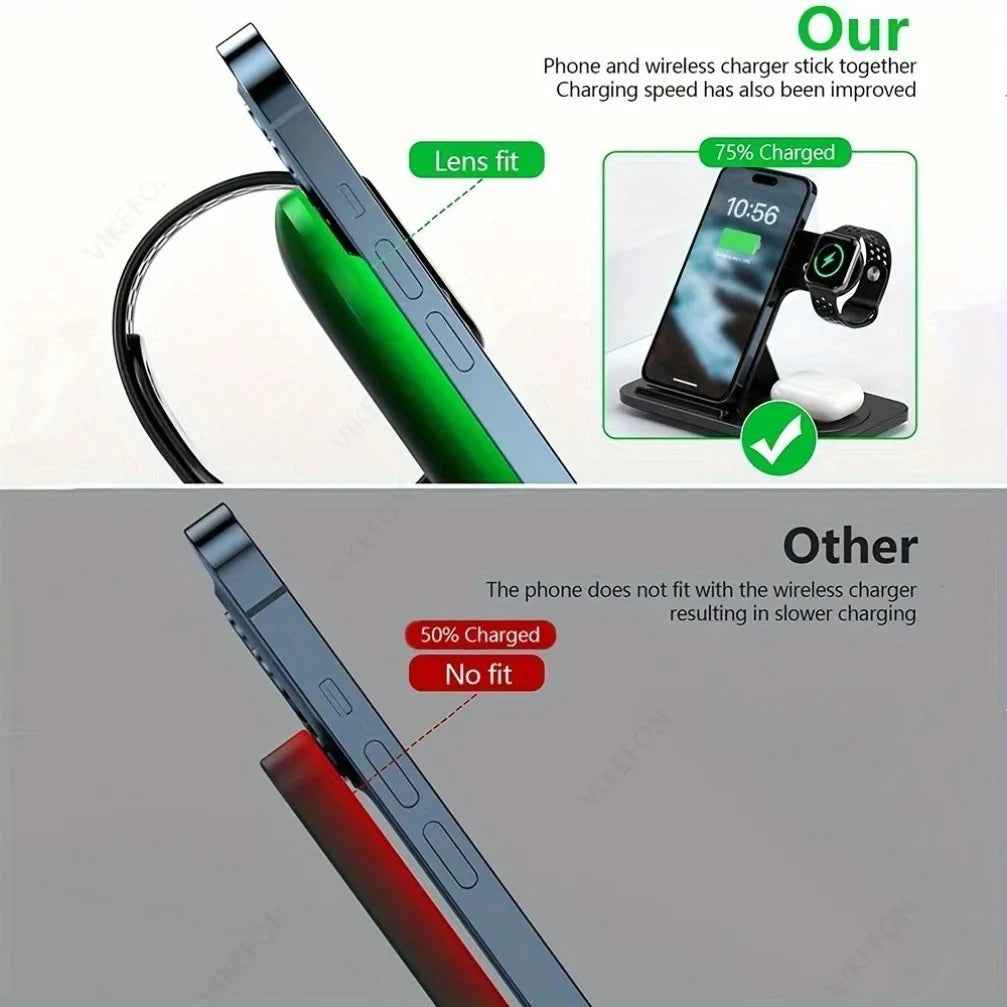 3 in 1 Foldable Wireless Charging Station – iPhone 12-17 Apple Watch AirPods
