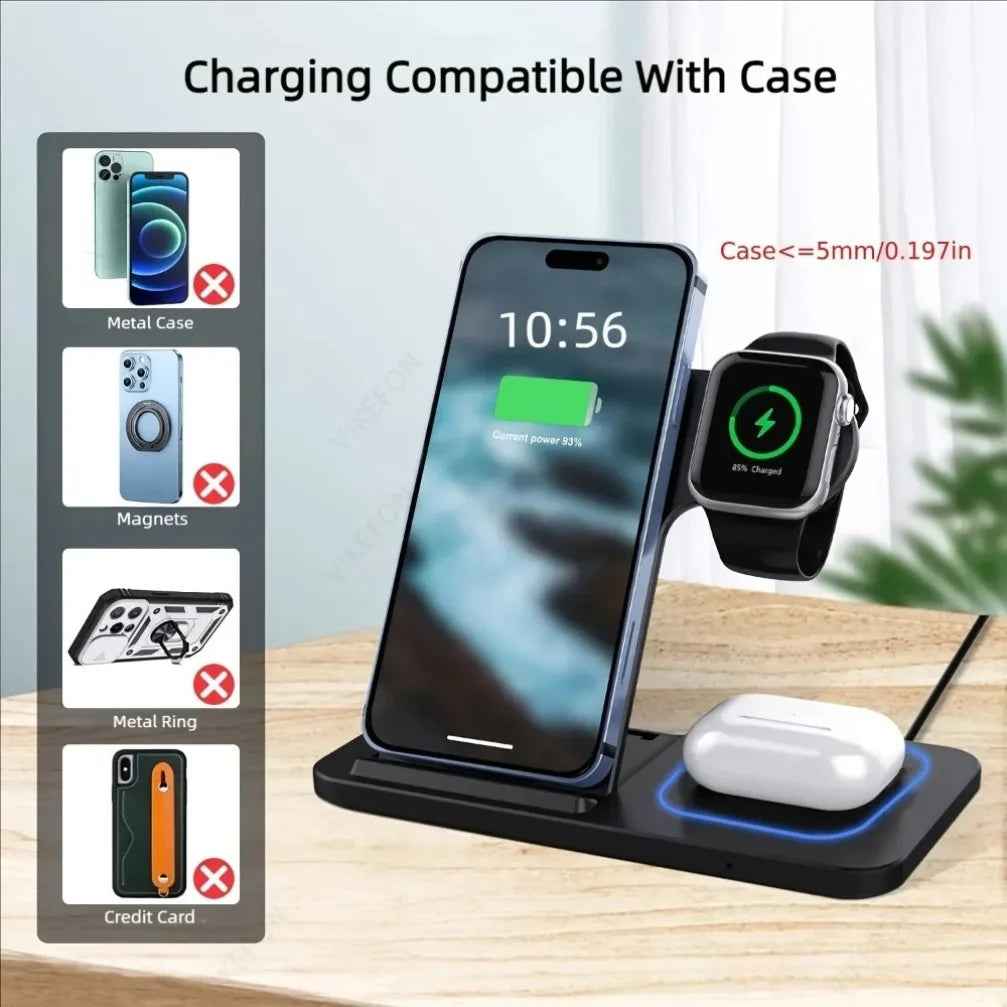 3 in 1 Foldable Wireless Charging Station – iPhone 12-17 Apple Watch AirPods