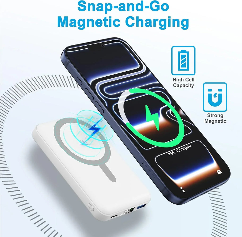 For Magsafe Power Bank Bateria Externa, AOGUERBE Magnético Powerbank 10000Mah, 22.5W PD USB-C Carga Rápida Inalámbrico Batería Portátil Cargador Con Pantalla LED Para Iphone 17/16/15/14/13/12 Series