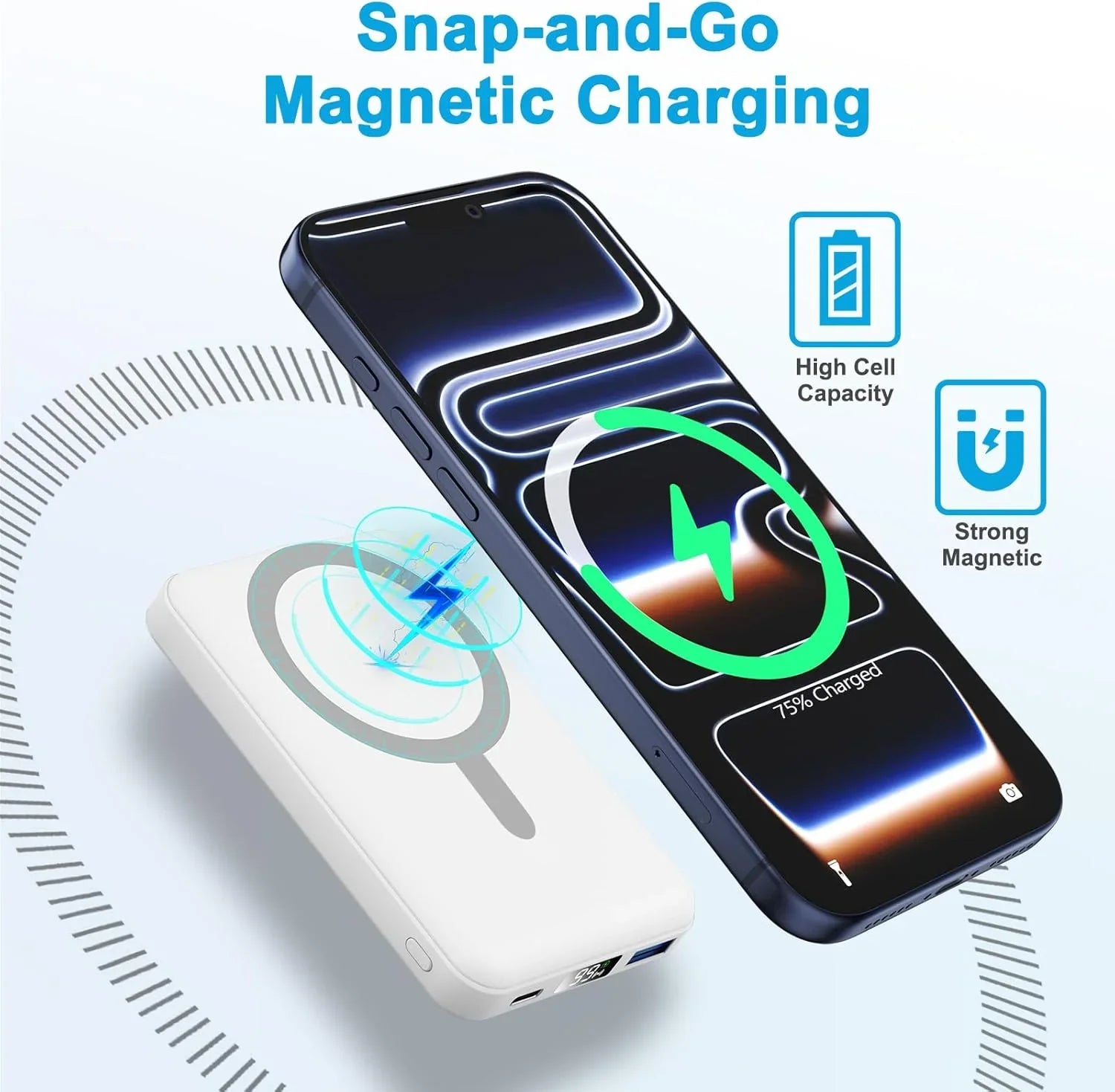 For Magsafe Power Bank Bateria Externa, AOGUERBE Magnético Powerbank 10000Mah, 22.5W PD USB-C Carga Rápida Inalámbrico Batería Portátil Cargador Con Pantalla LED Para Iphone 17/16/15/14/13/12 Series