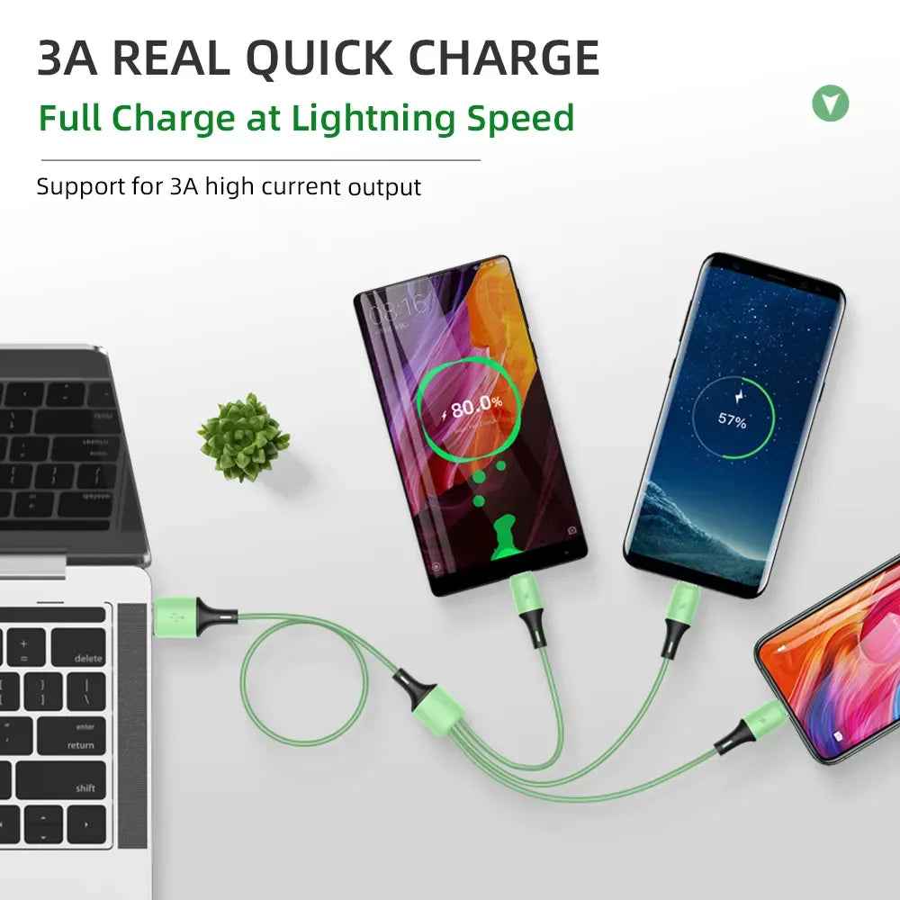 3 in 1 Charging Cable USB-C/Micro/Lightning – iPhone Huawei Samsung
