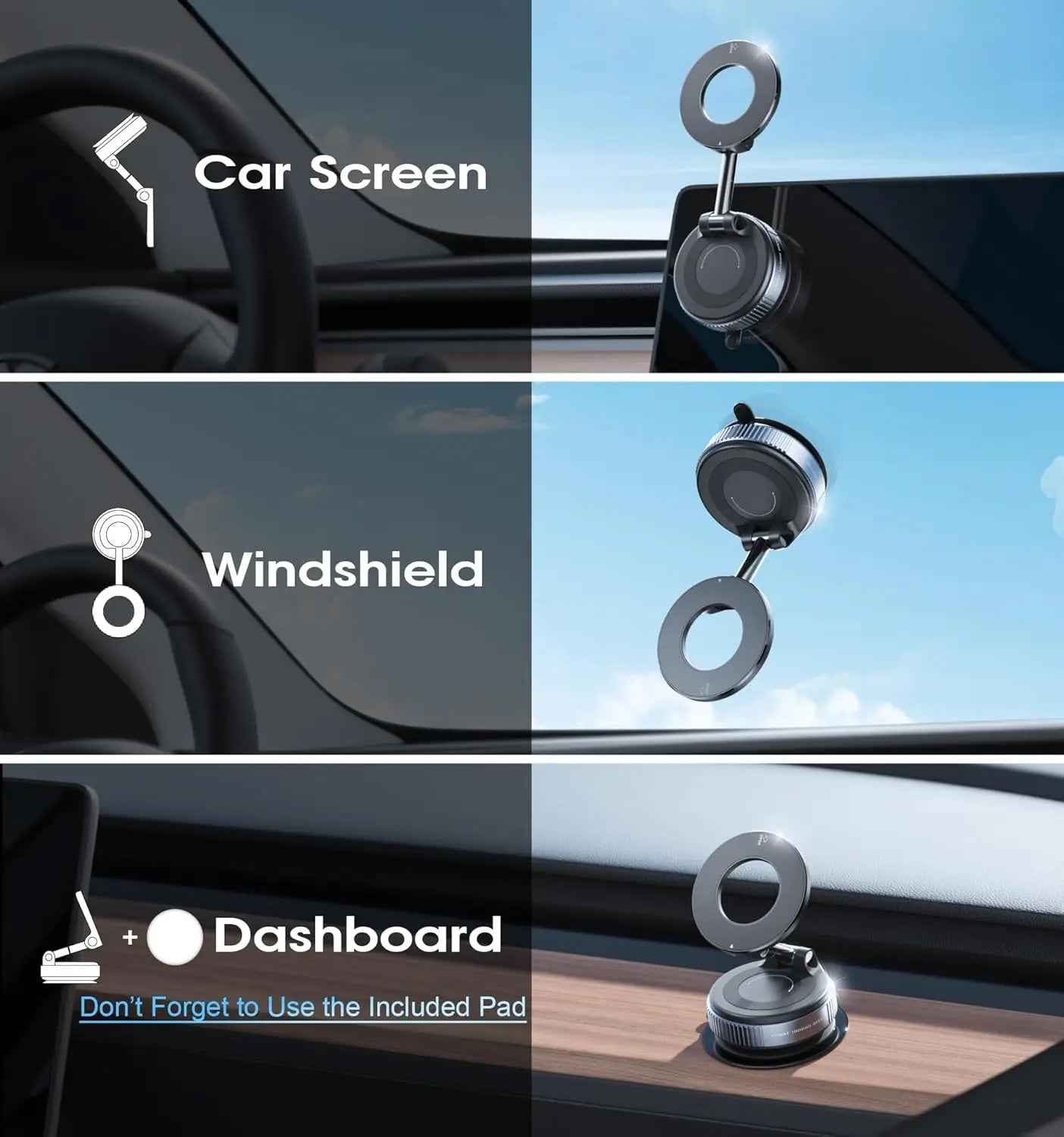 Folding Strong Magnet Magnetic Phone Holder 360° Rotation Desk Car Vacuum Suction Windshield Dashboard Mobile Holder
